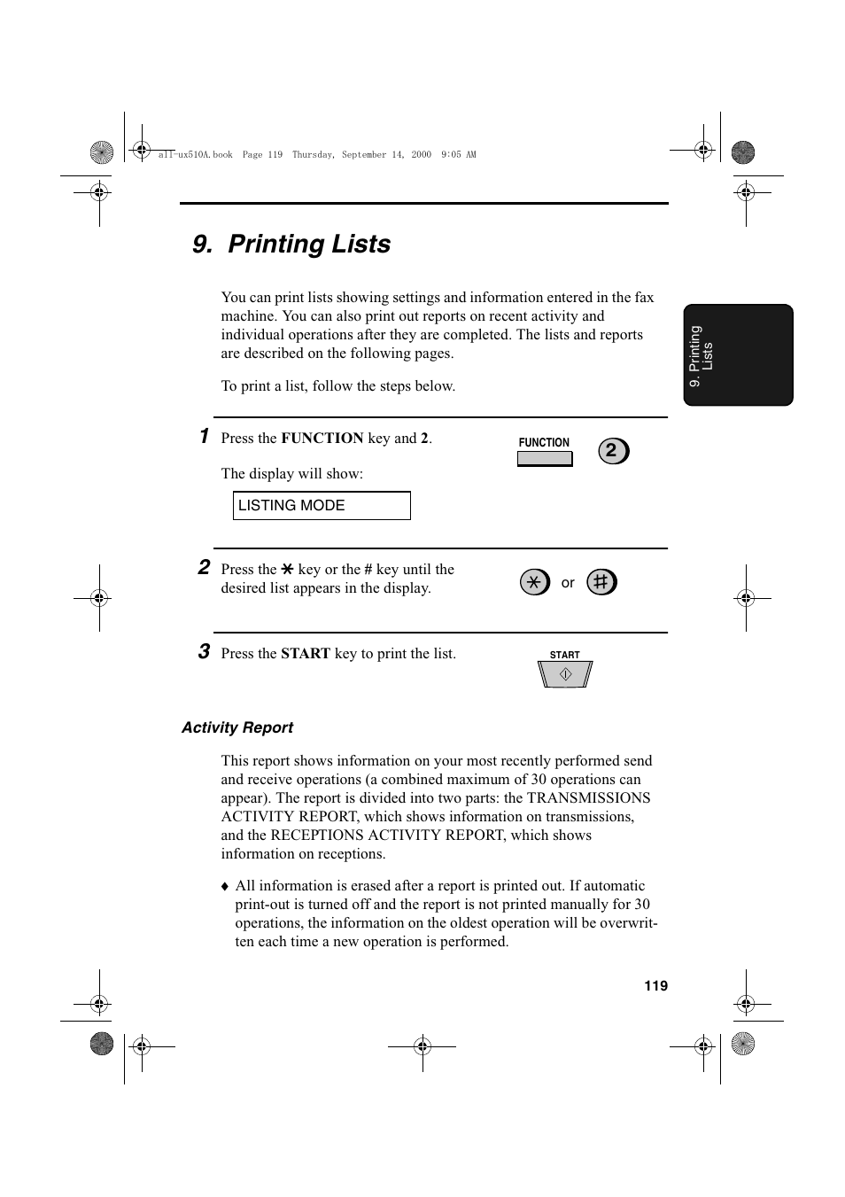 Printing lists | Sharp FO-1470 User Manual | Page 121 / 150