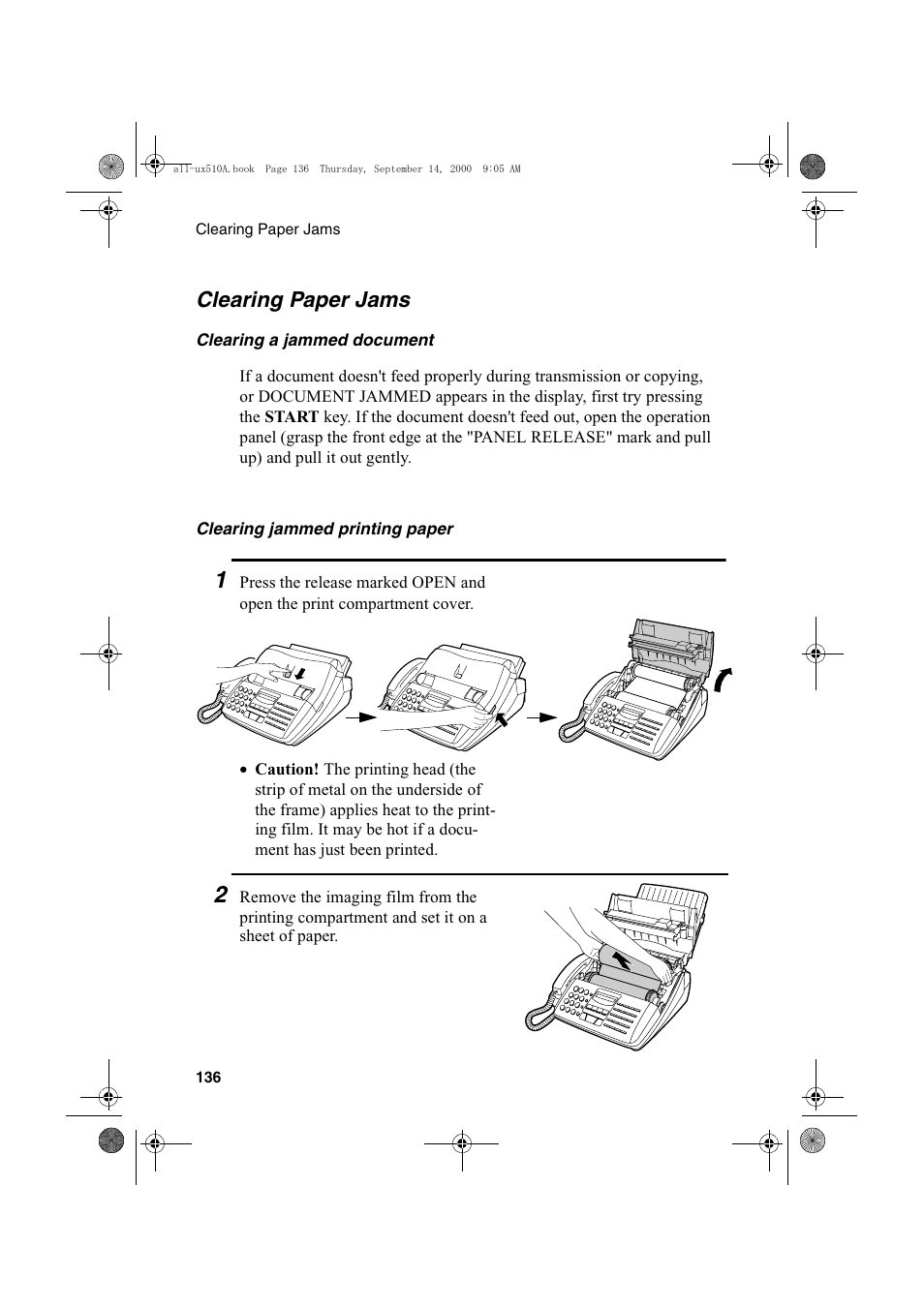 Clearing paper jams | Sharp FO-1470 User Manual | Page 138 / 150