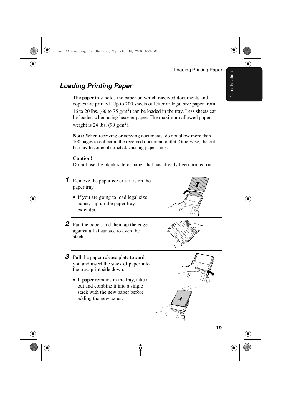 Loading printing paper | Sharp FO-1470 User Manual | Page 21 / 150