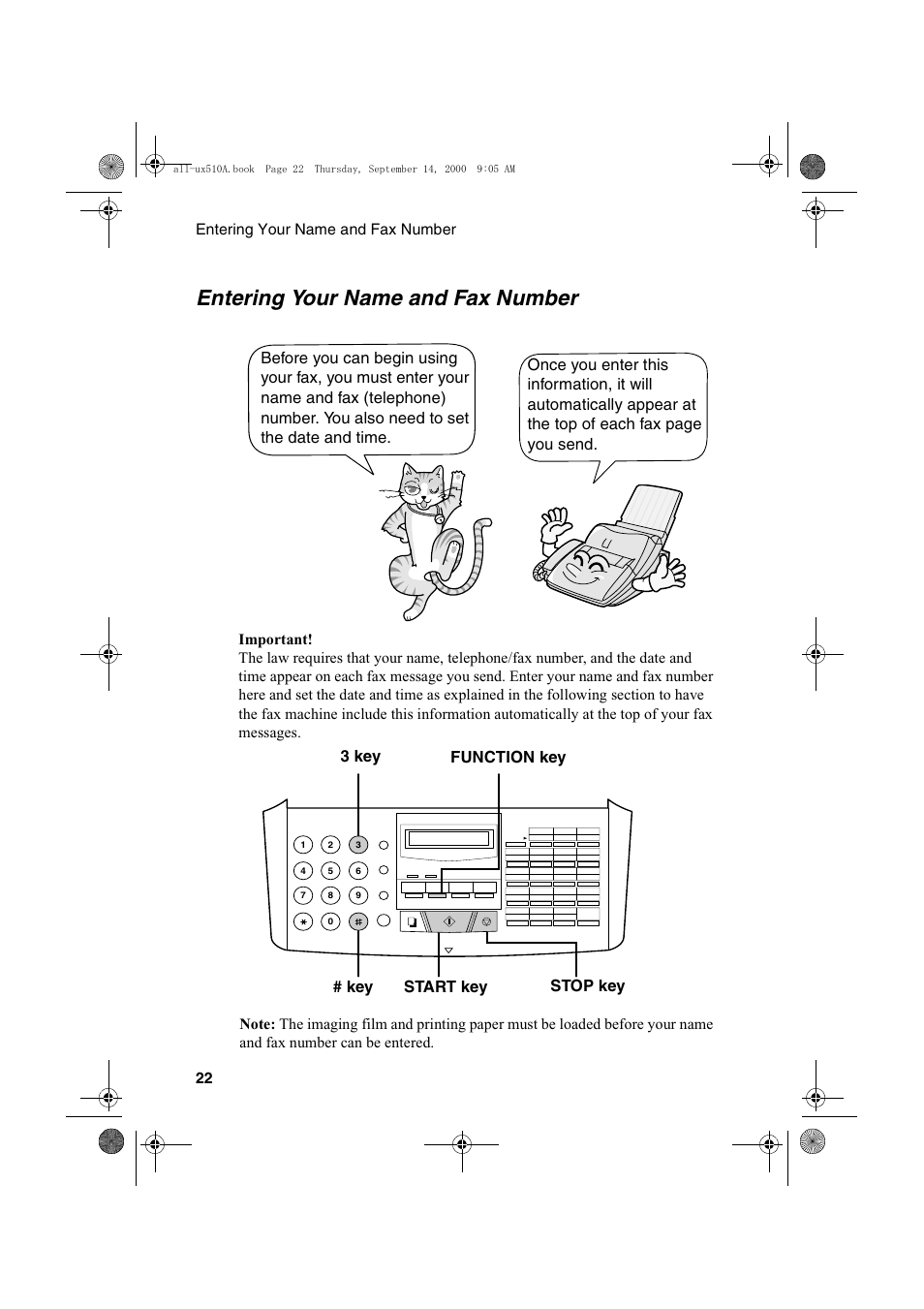 Entering your name and fax number | Sharp FO-1470 User Manual | Page 24 / 150