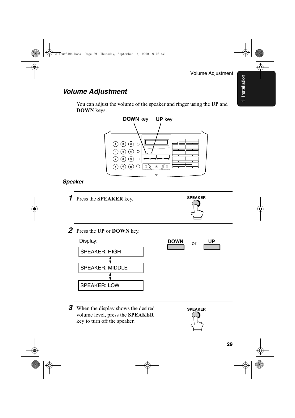 Volume adjustment | Sharp FO-1470 User Manual | Page 31 / 150