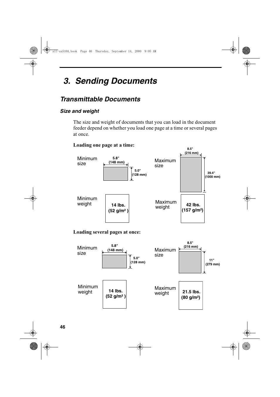 Sending documents, Transmittable documents | Sharp FO-1470 User Manual | Page 48 / 150