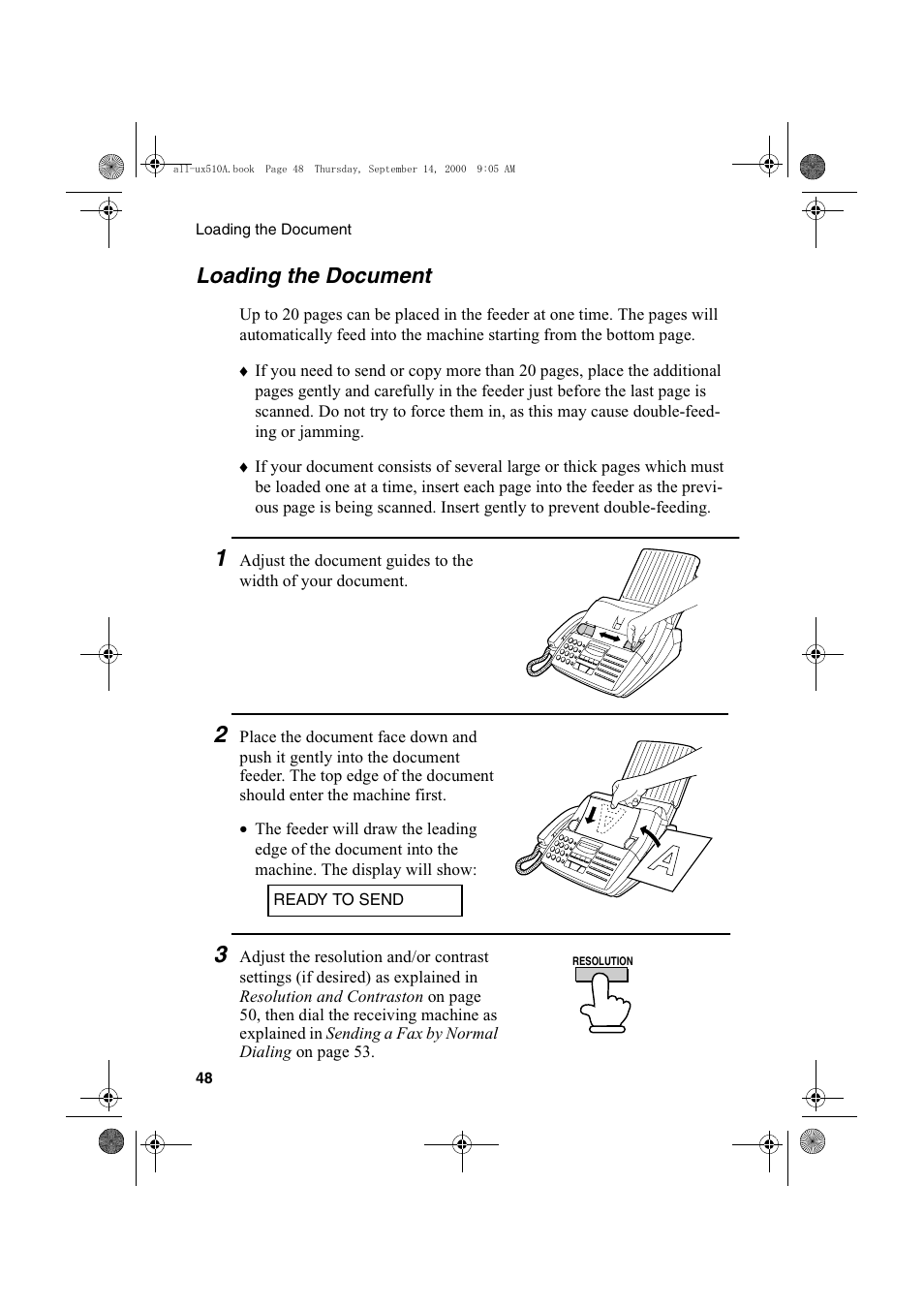 Loading the document | Sharp FO-1470 User Manual | Page 50 / 150