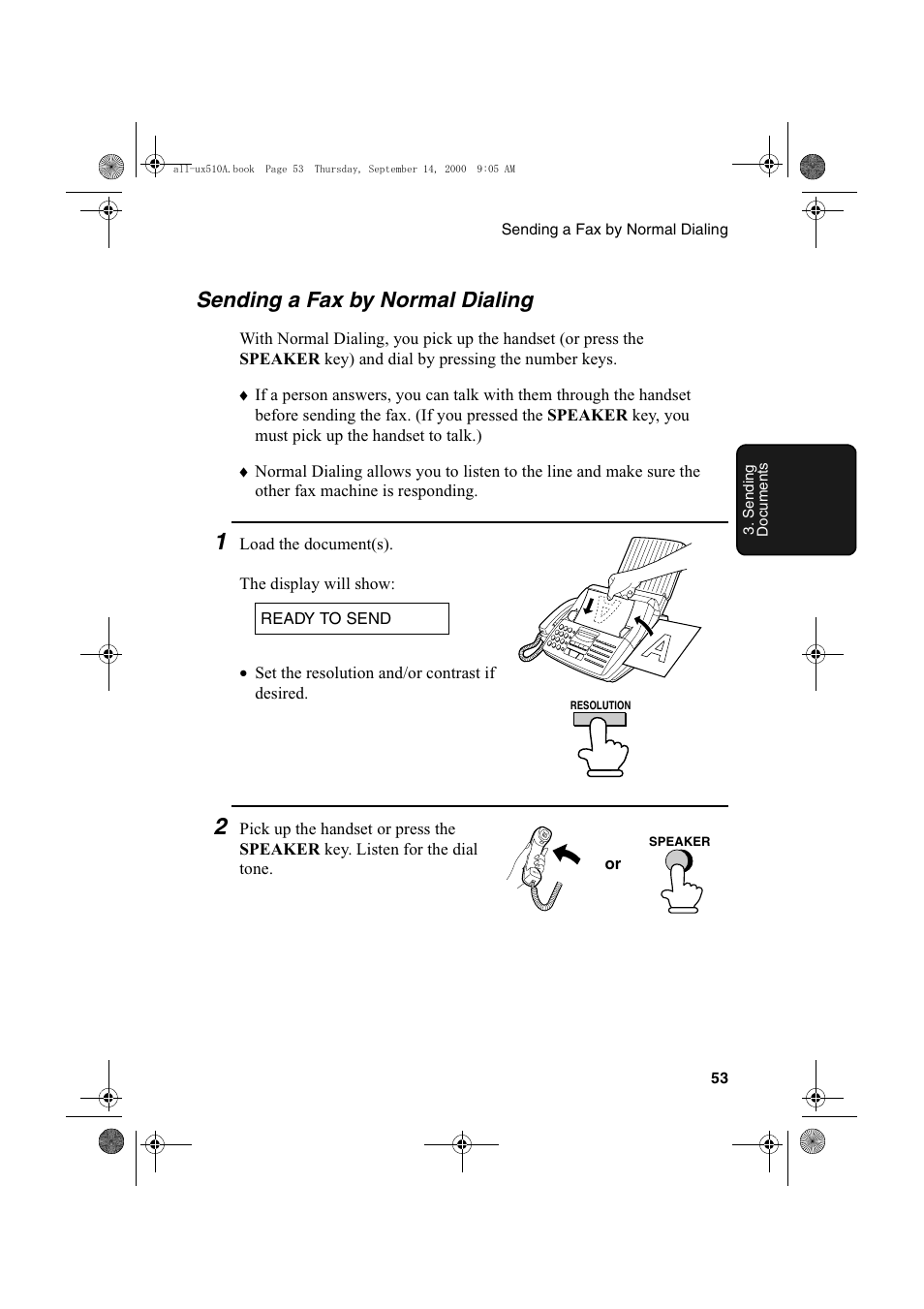 Sending a fax by normal dialing | Sharp FO-1470 User Manual | Page 55 / 150