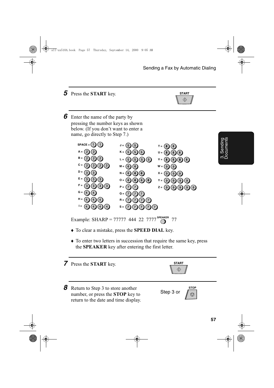 Press the start key, Step 3 or | Sharp FO-1470 User Manual | Page 59 / 150