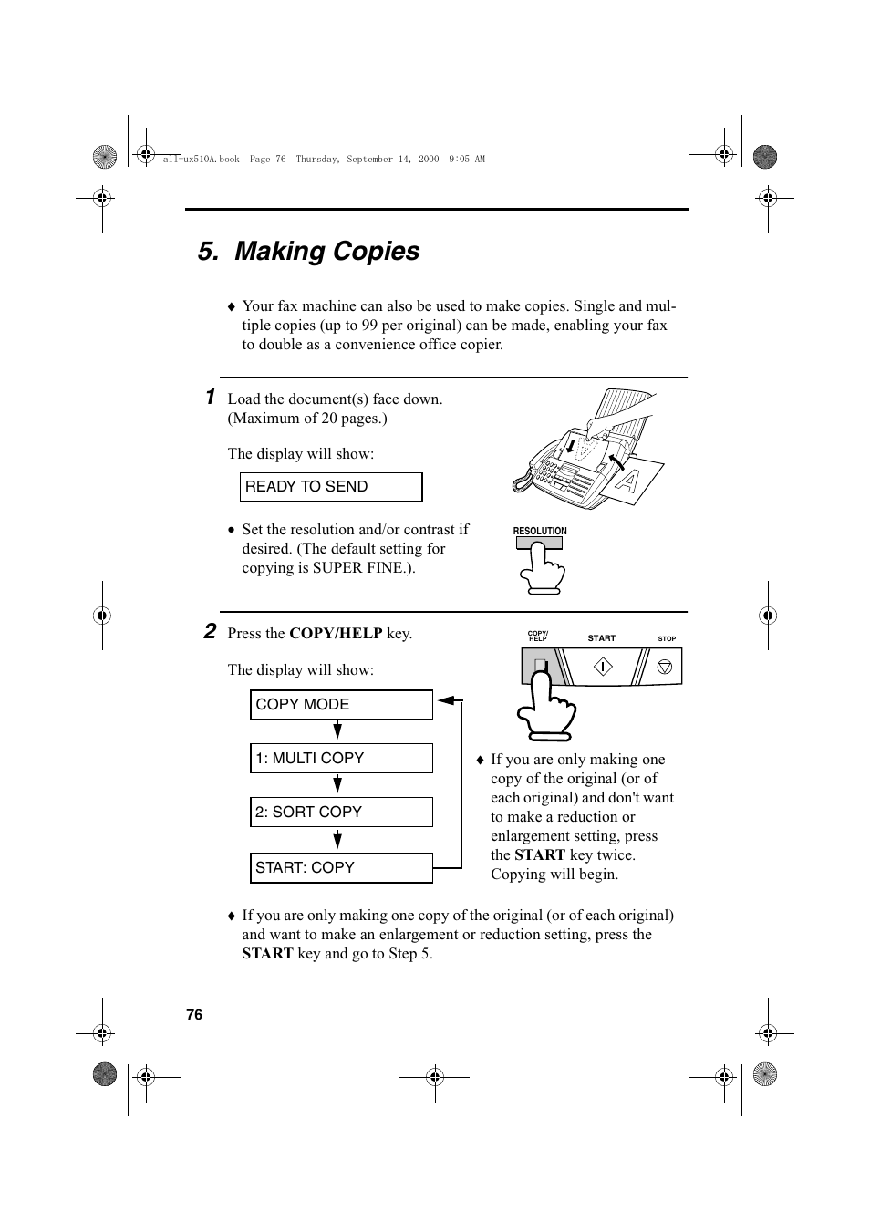 Making copies | Sharp FO-1470 User Manual | Page 78 / 150