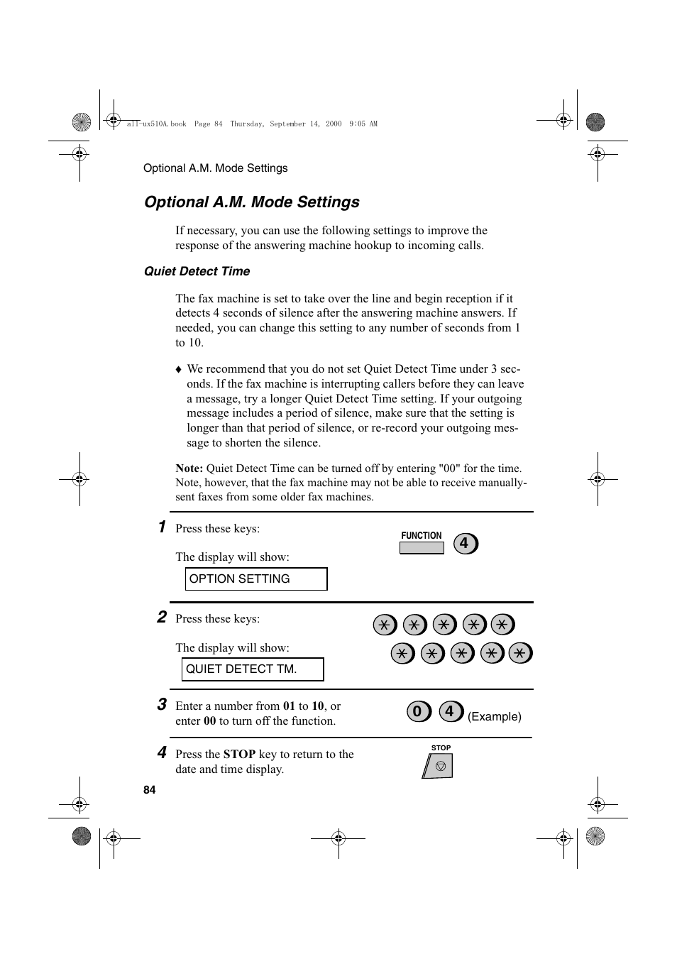 Optional a.m. mode settings | Sharp FO-1470 User Manual | Page 86 / 150