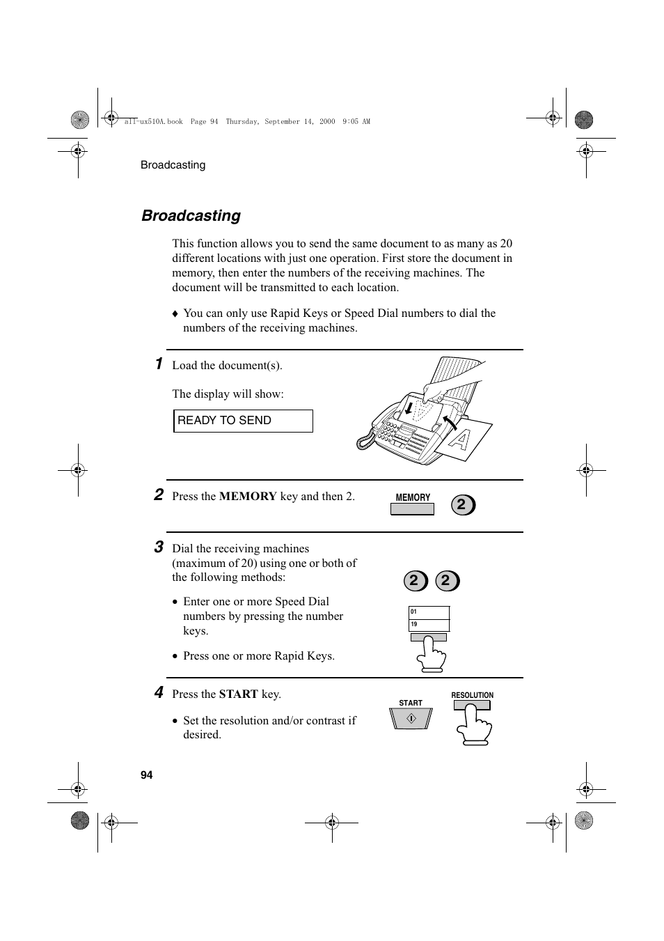 Broadcasting | Sharp FO-1470 User Manual | Page 96 / 150