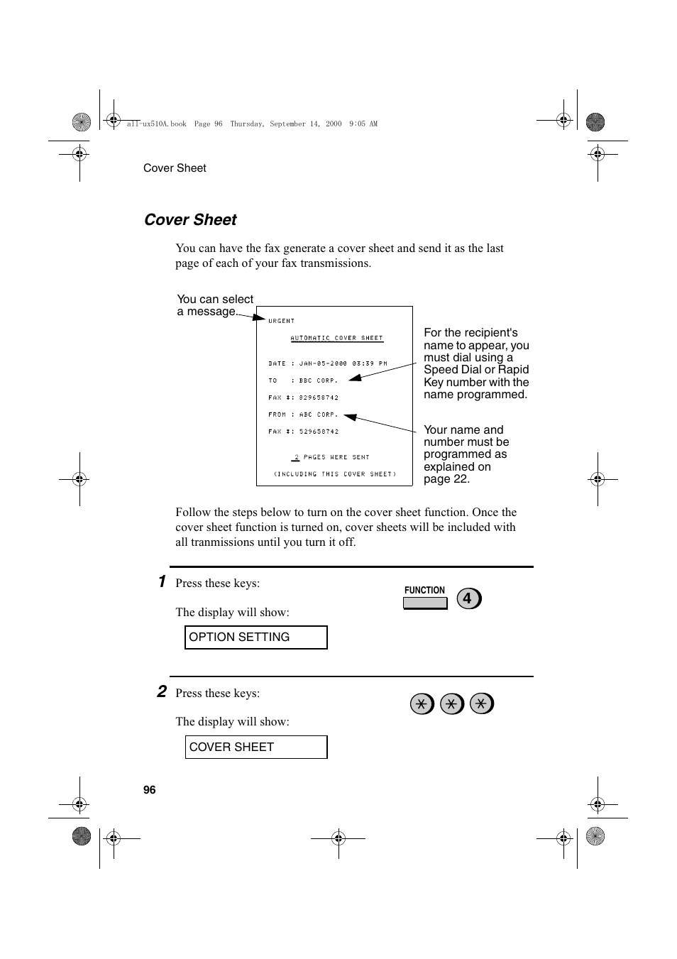 Cover sheet | Sharp FO-1470 User Manual | Page 98 / 150