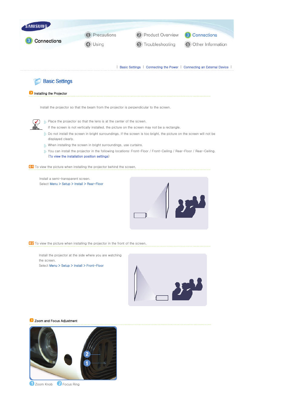 Connections, Basic settings | Sharp SP-L300 User Manual | Page 16 / 38