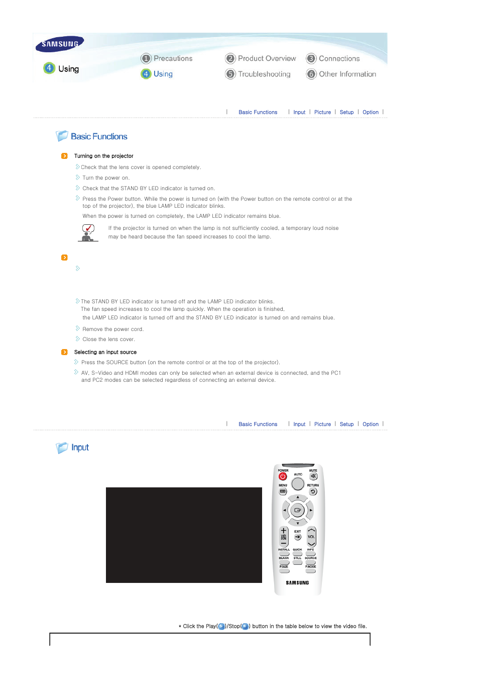 Using, Basic functions, Input | Sharp SP-L300 User Manual | Page 25 / 38