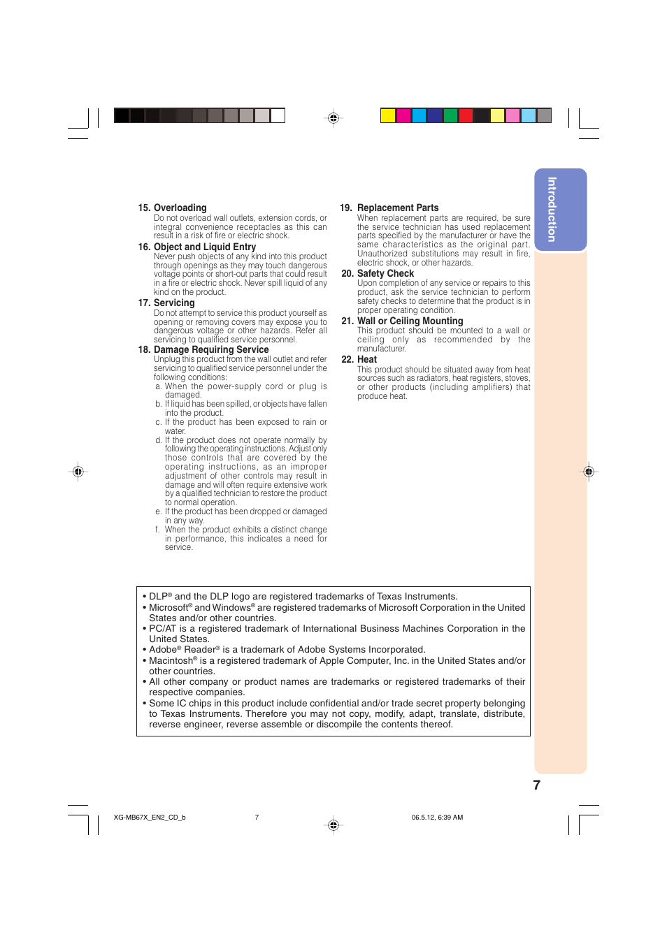 Intr oduction | Sharp XG-MB67X User Manual | Page 11 / 69
