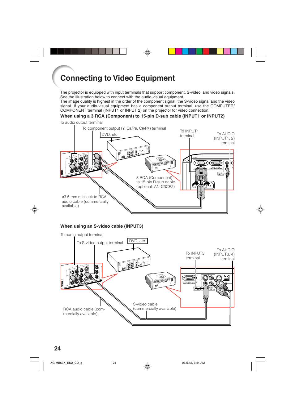 Connecting to video equipment | Sharp XG-MB67X User Manual | Page 28 / 69