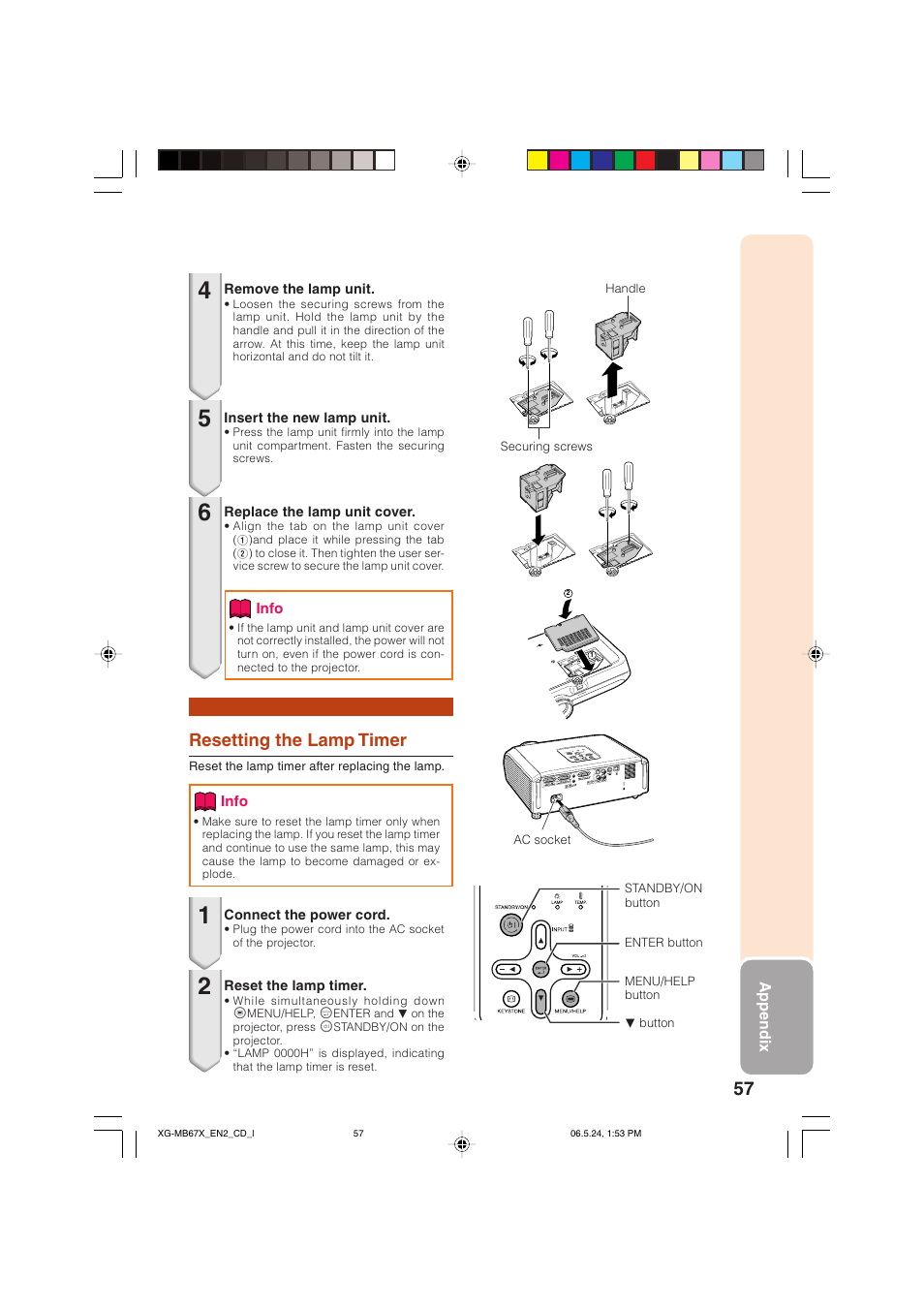 Resetting the lamp timer | Sharp XG-MB67X User Manual | Page 61 / 69