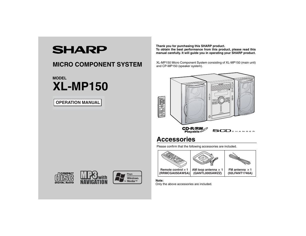 Sharp XL-MP150 User Manual | 42 pages