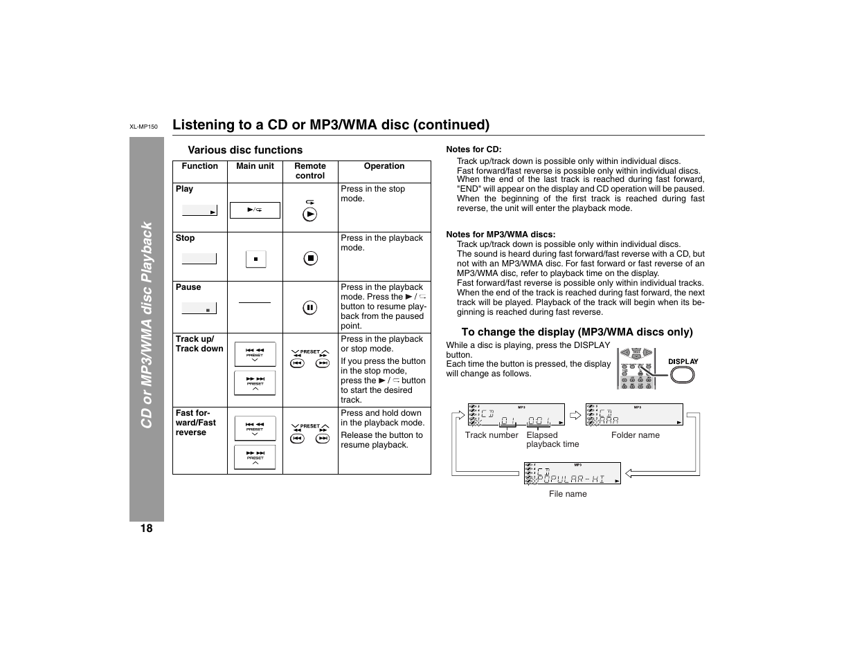 Sharp XL-MP150 User Manual | Page 18 / 42