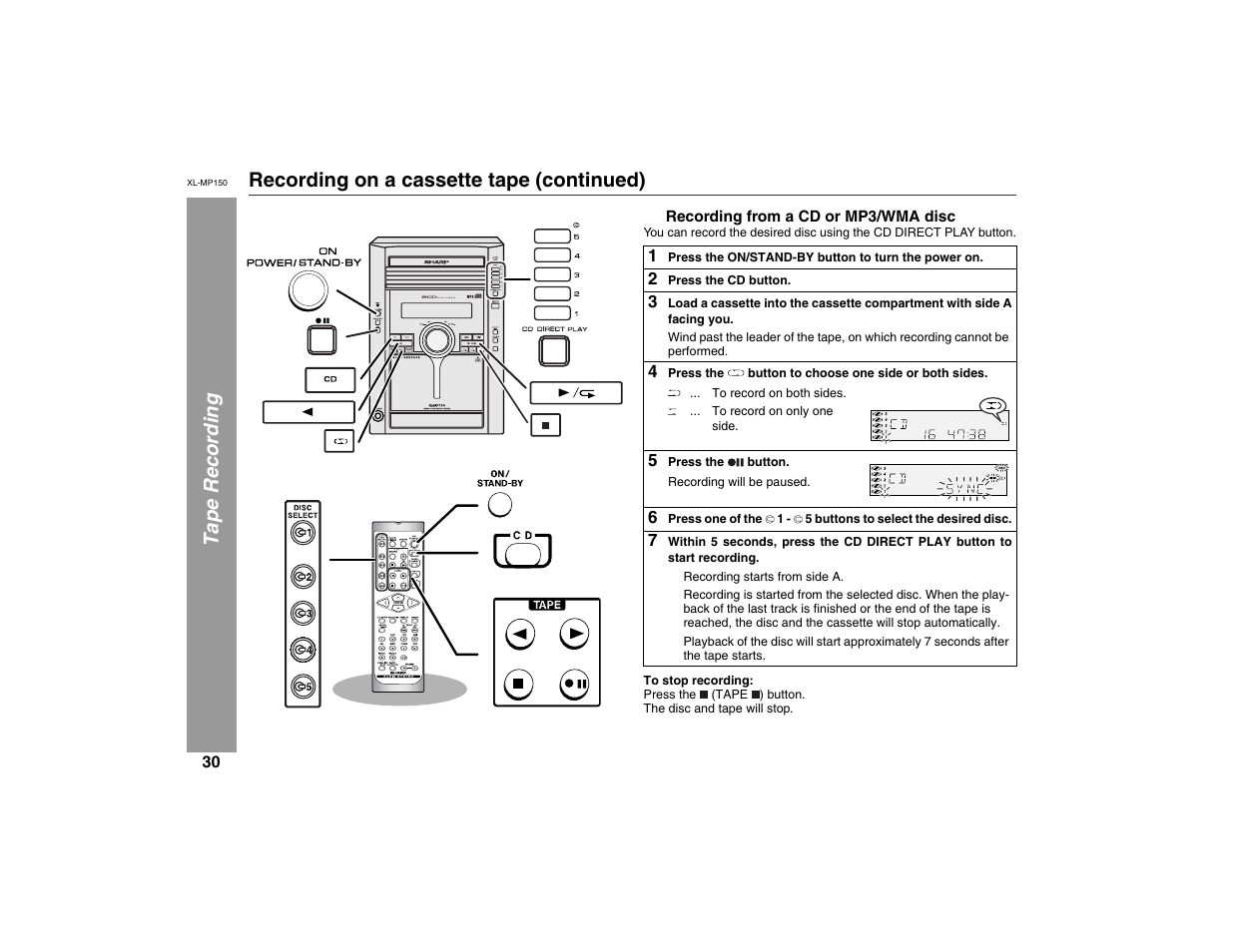 X-bass (surround) /demo | Sharp XL-MP150 User Manual | Page 30 / 42