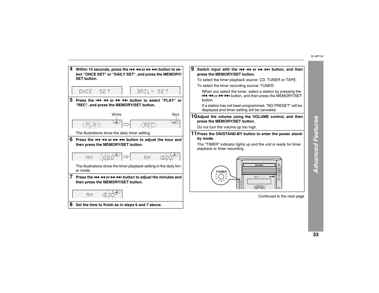 Advanced features | Sharp XL-MP150 User Manual | Page 33 / 42