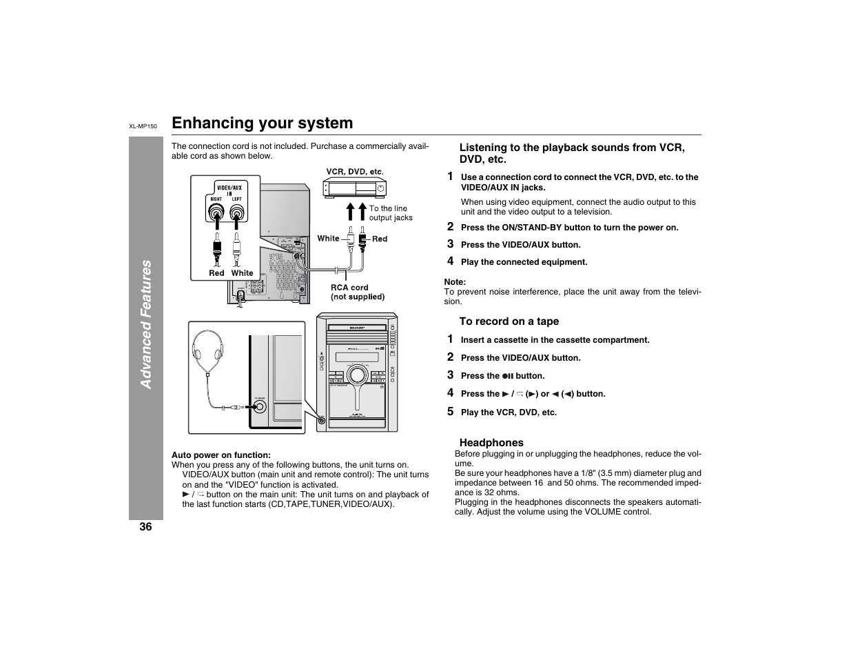 Enhancing your system | Sharp XL-MP150 User Manual | Page 36 / 42