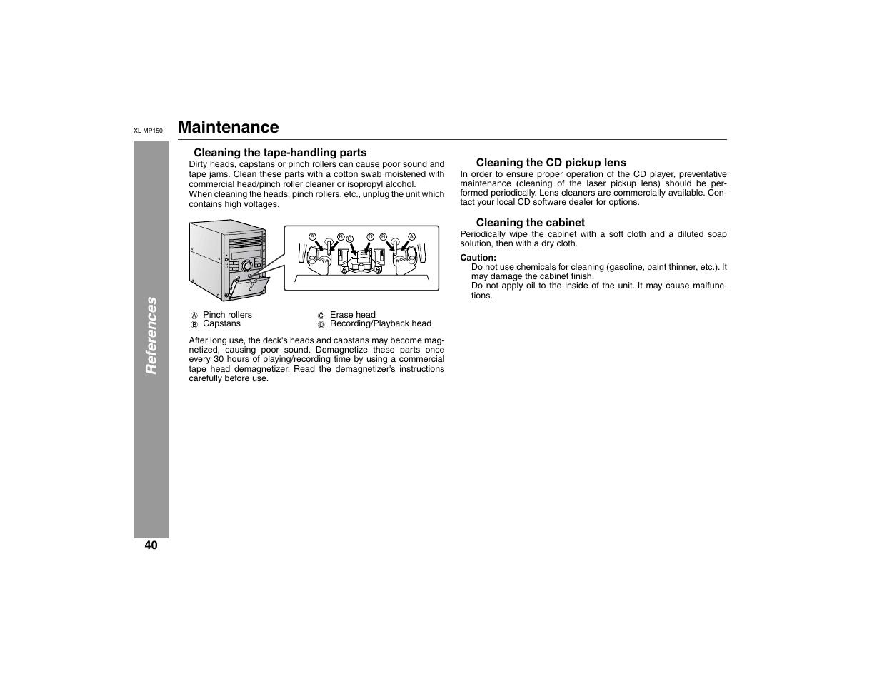 Maintenance, References | Sharp XL-MP150 User Manual | Page 40 / 42