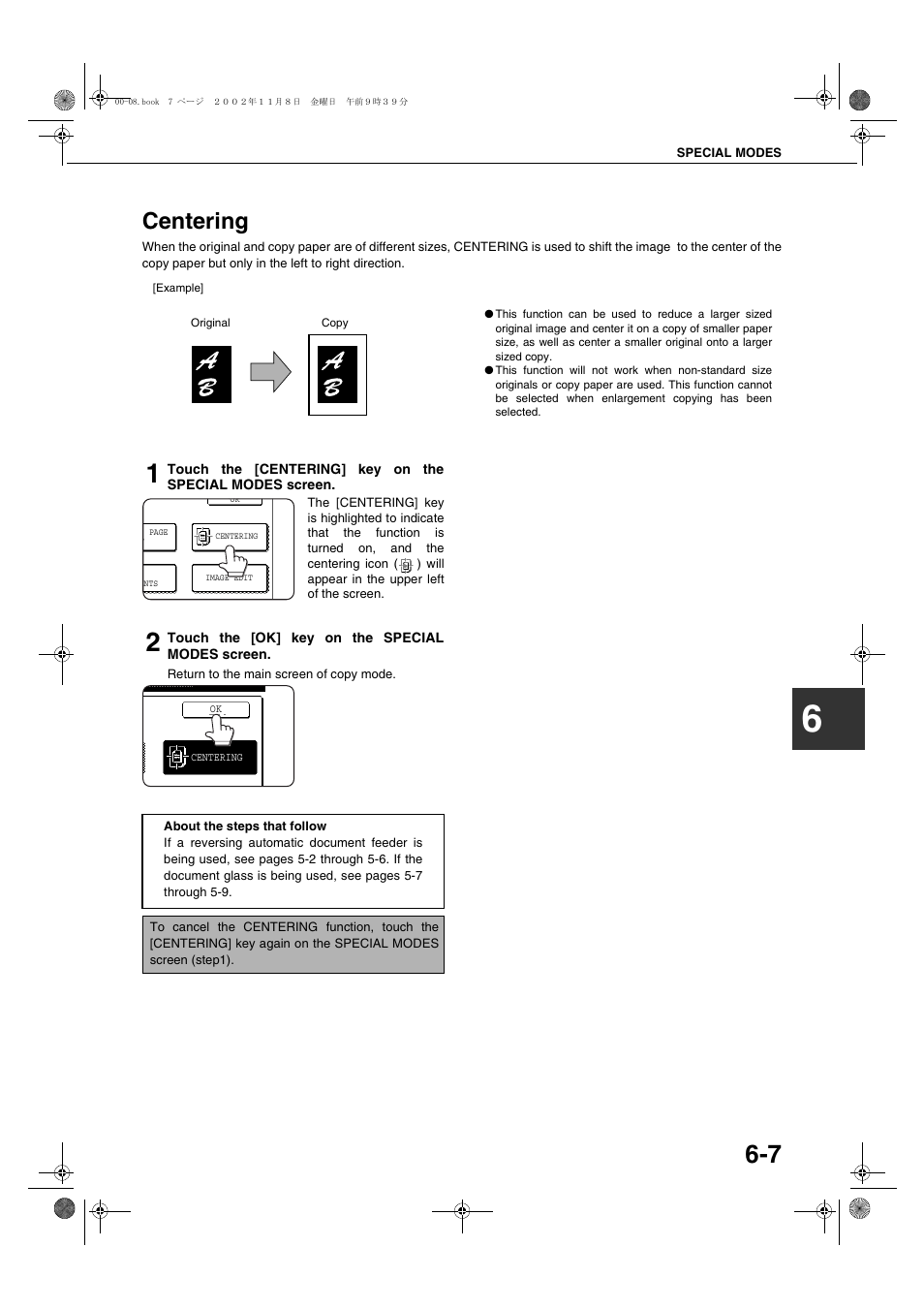 Centering, Centering -7 | Sharp AR-C260 User Manual | Page 101 / 140