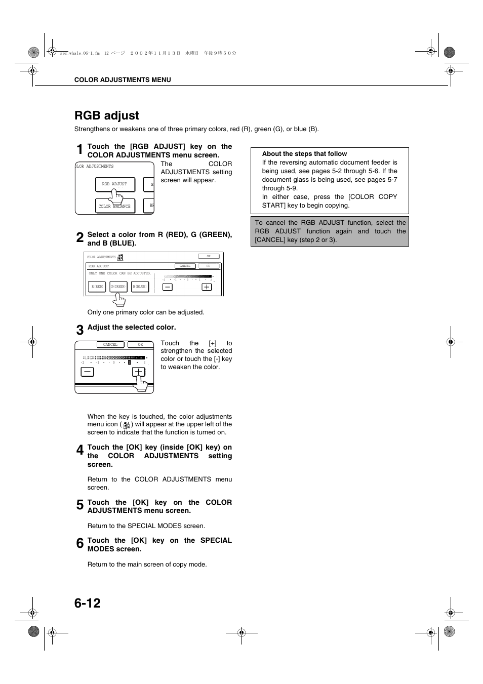 Rgb adjust, Rgb adjust -12 | Sharp AR-C260 User Manual | Page 106 / 140