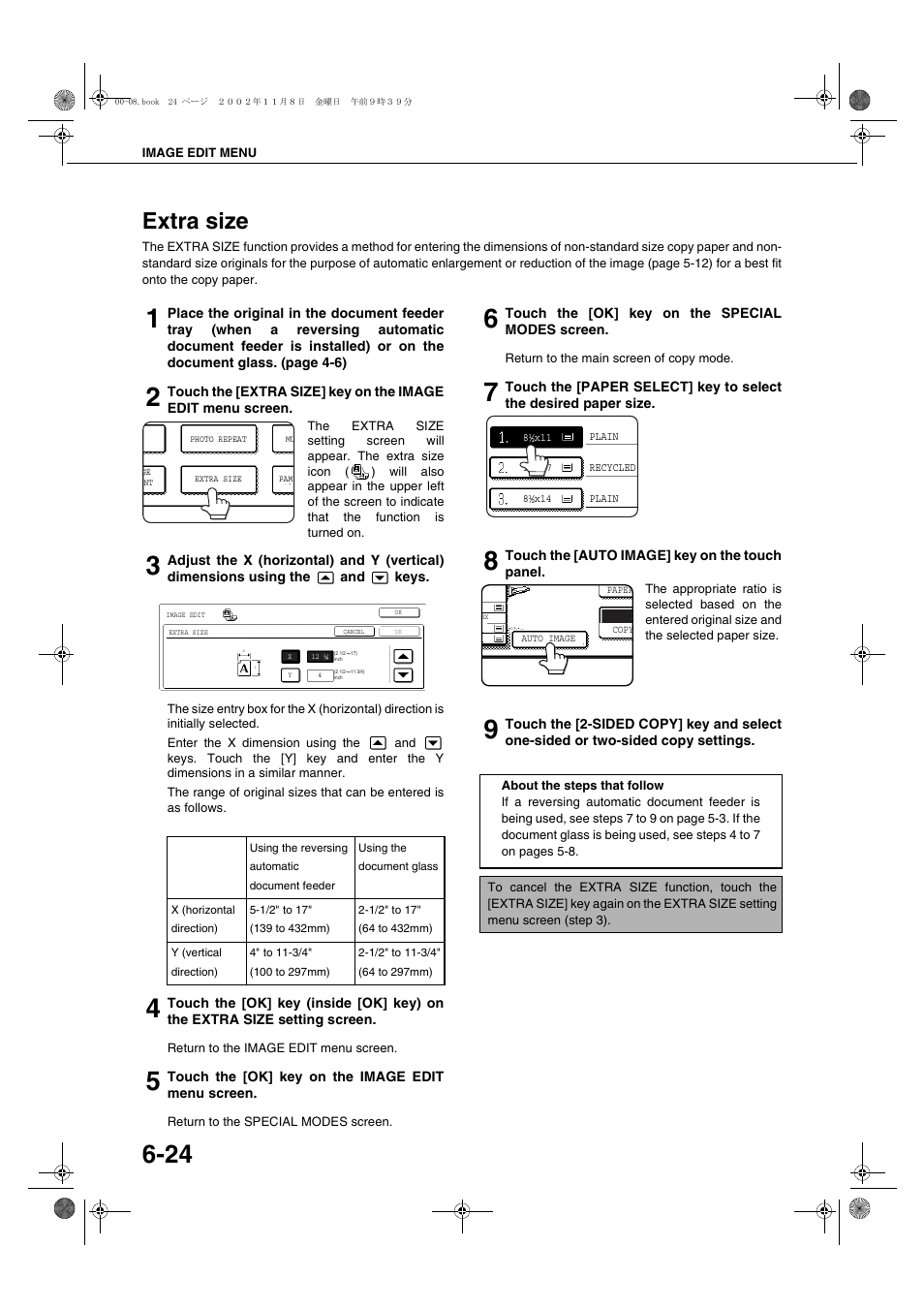 Extra size, Extra size -24, E 6-24 | Sharp AR-C260 User Manual | Page 118 / 140