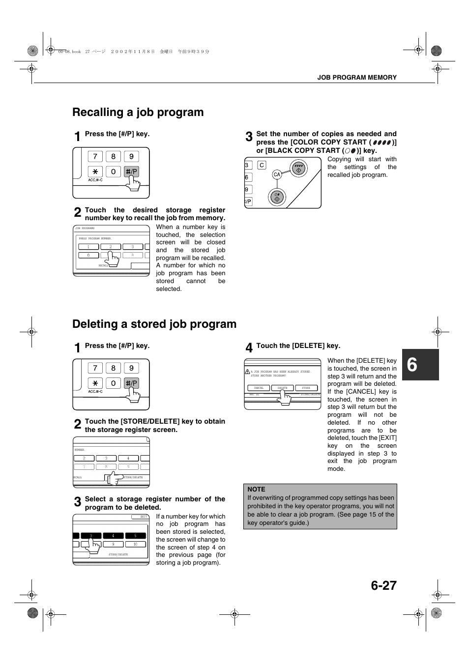 Recalling a job program, Deleting a stored job program, Recalling a job program -27 | Deleting a stored job program -27 | Sharp AR-C260 User Manual | Page 121 / 140