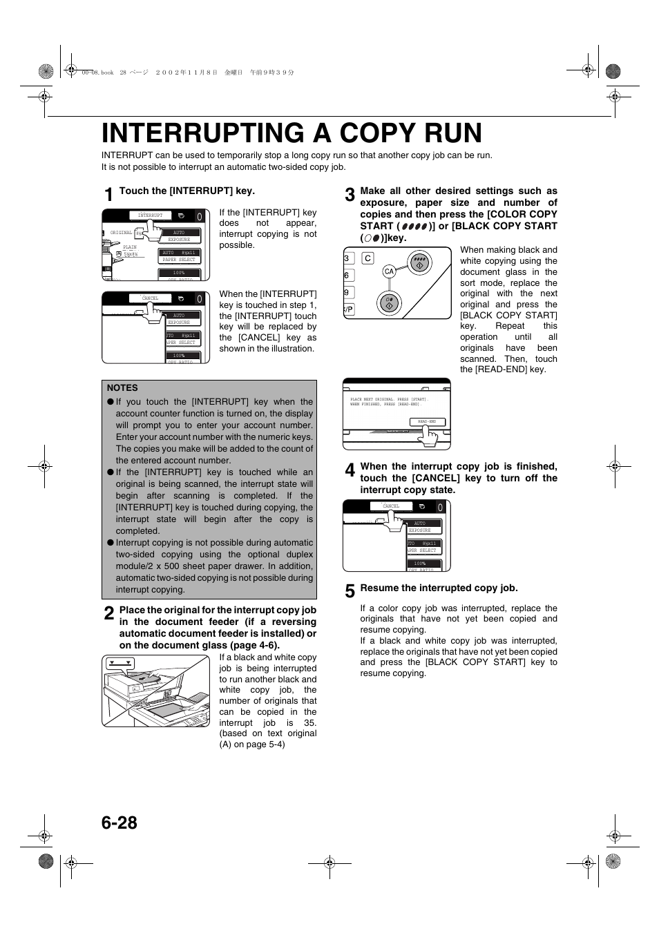 Interrupting a copy run, Interrupting a copy run -28 | Sharp AR-C260 User Manual | Page 122 / 140
