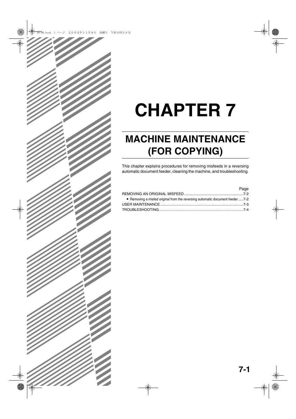 Machine maintenance, For copying), Chapter 7 machine maintenance (for copying) | Chapter 7, Machine maintenance (for copying) | Sharp AR-C260 User Manual | Page 123 / 140