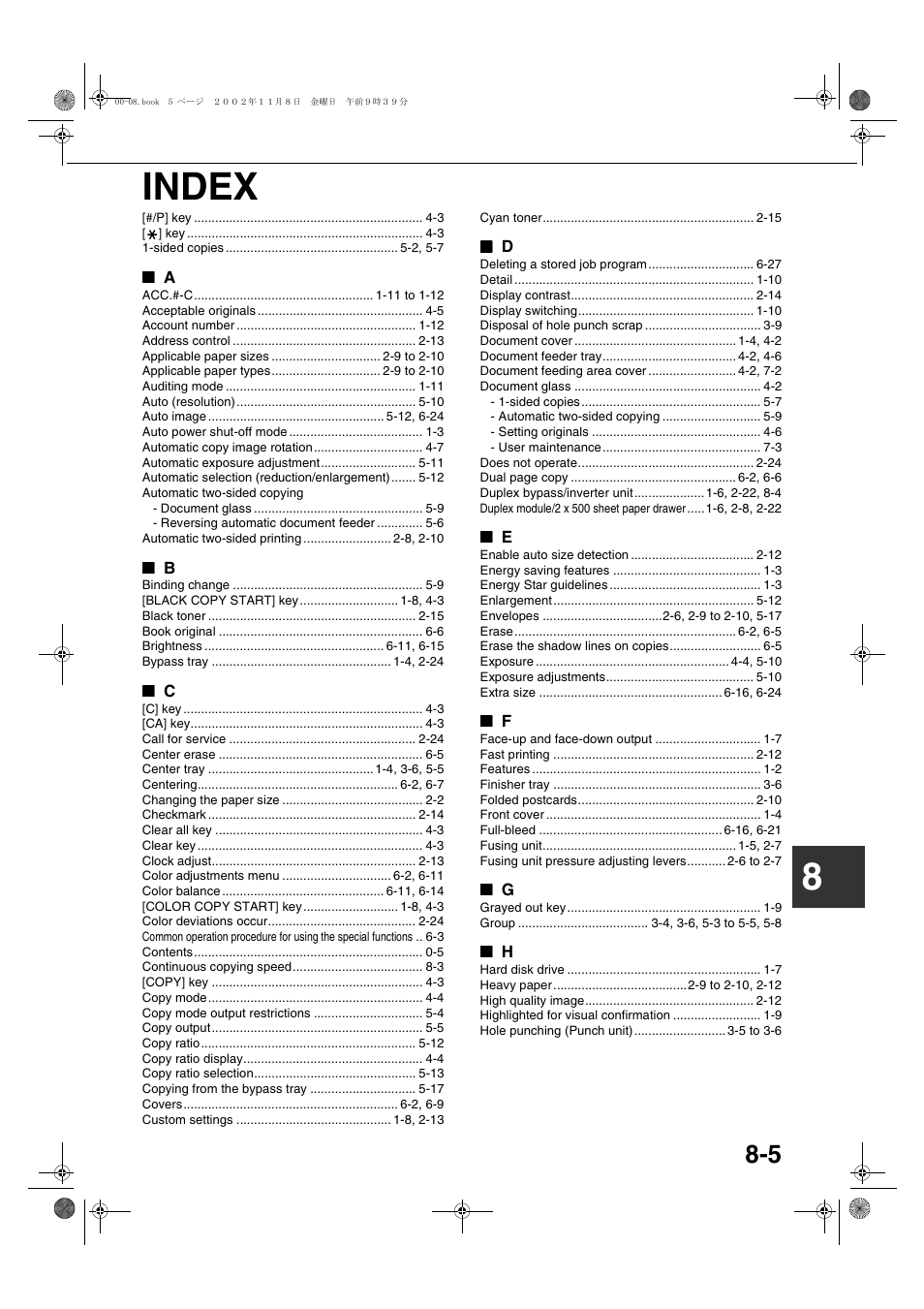 Index, Index -5, 8index | Sharp AR-C260 User Manual | Page 133 / 140
