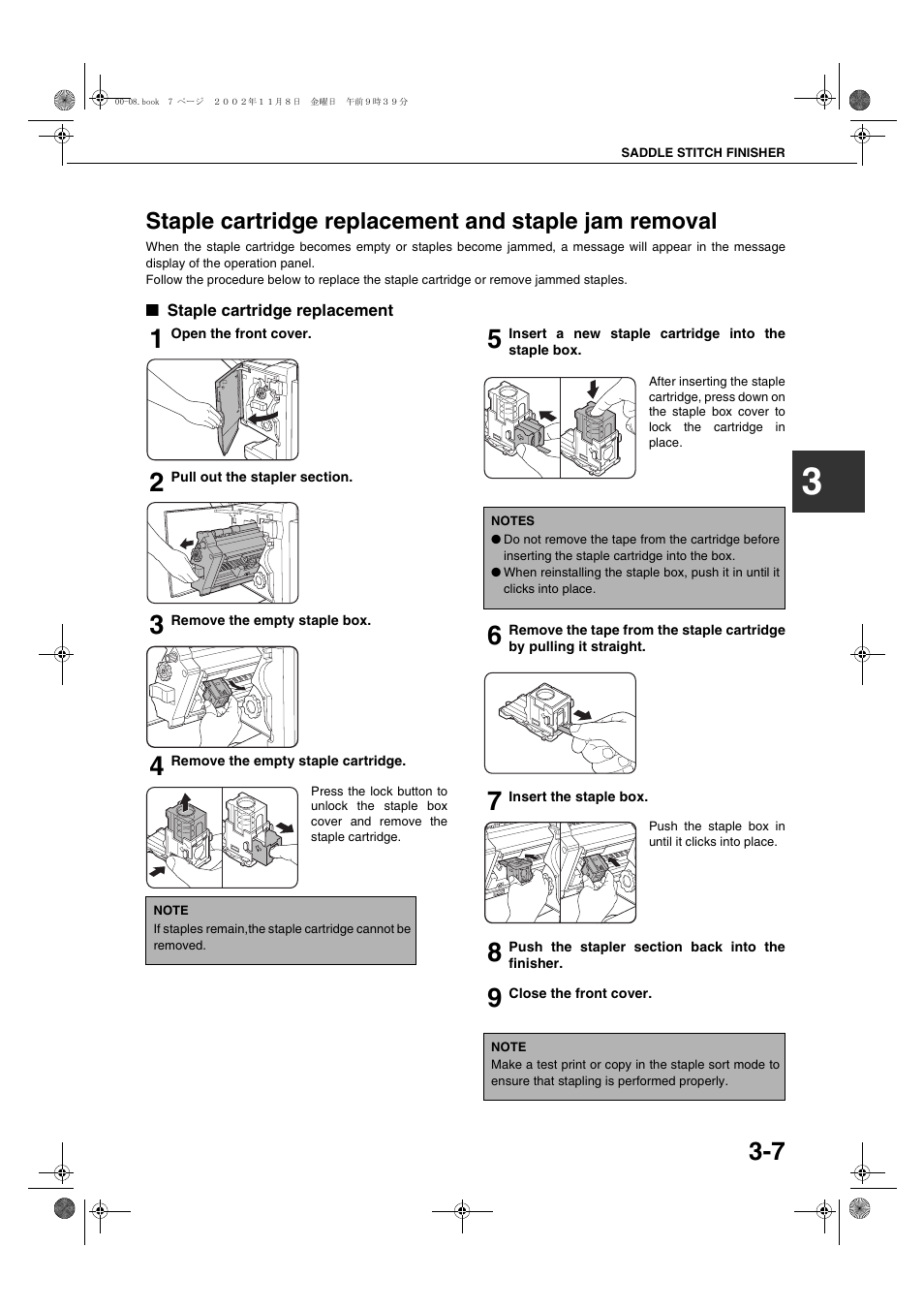 Staple cartridge replacement | Sharp AR-C260 User Manual | Page 55 / 140