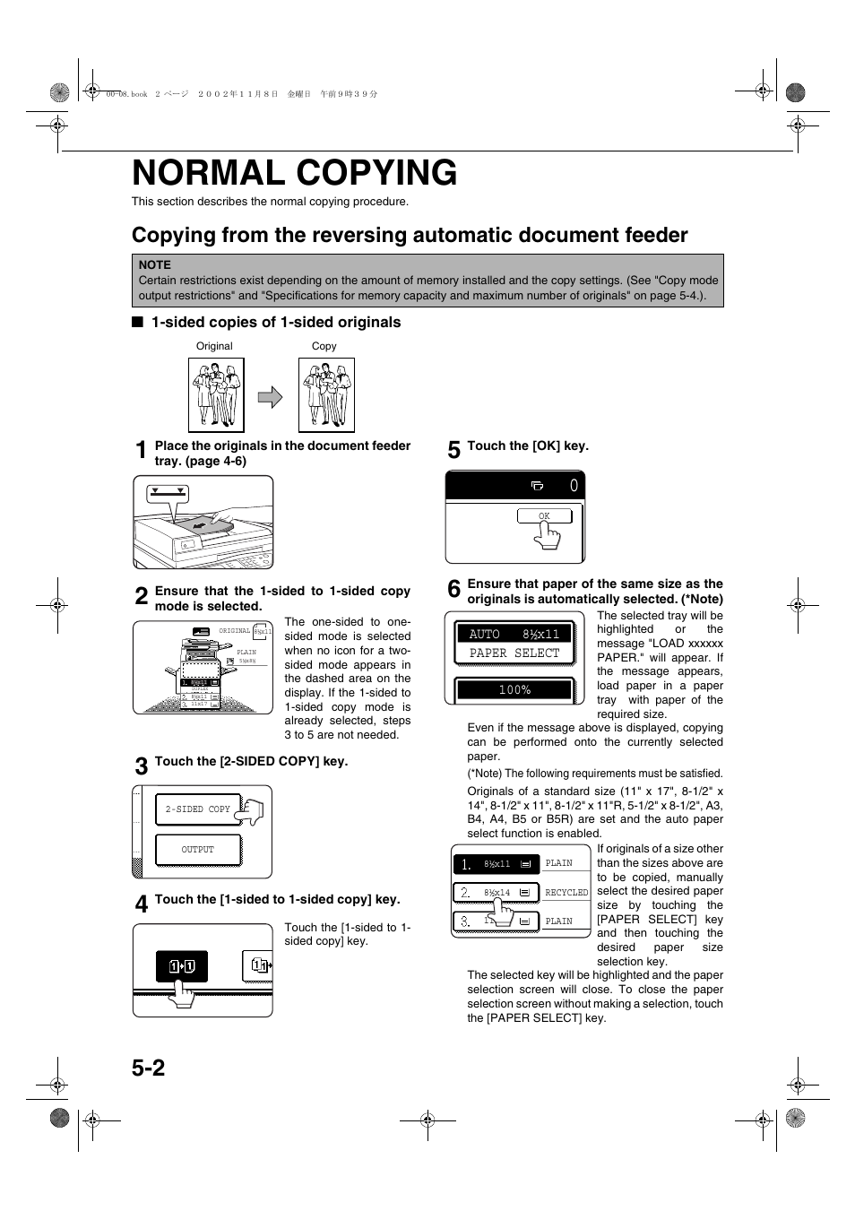 Normal copying, Sided copies of 1-sided originals, Normal copying -2 | Sharp AR-C260 User Manual | Page 78 / 140