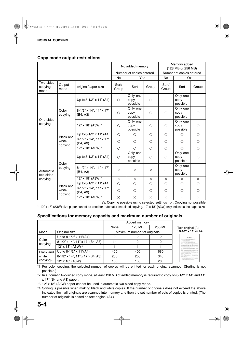 Copy mode output restrictions, Age 5-4.), 4 "copy mode output restrictions | Sharp AR-C260 User Manual | Page 80 / 140