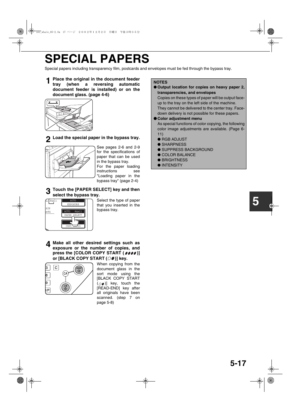 Special papers, Special papers -17, 5special papers | Sharp AR-C260 User Manual | Page 93 / 140
