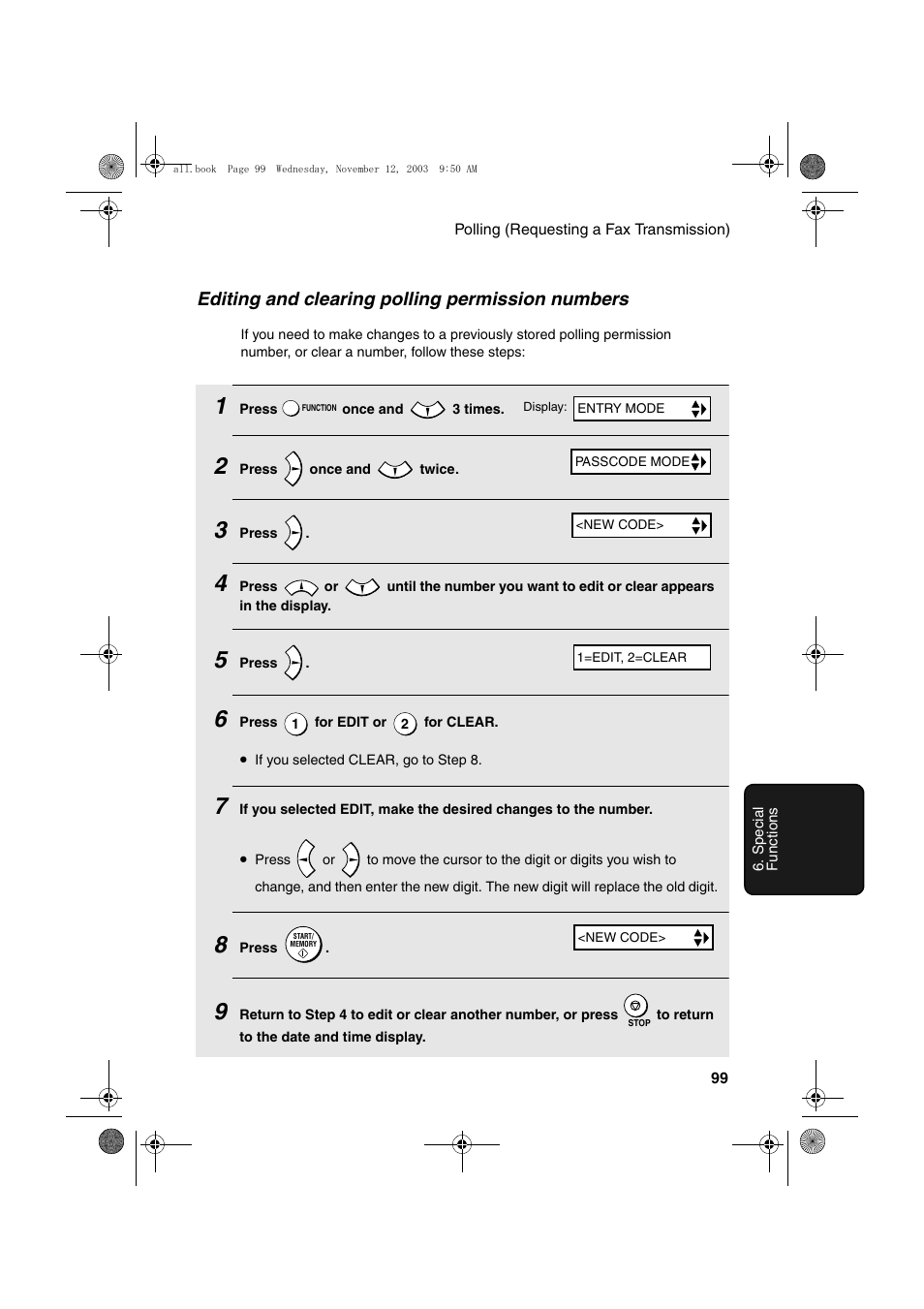 Editing and clearing polling permission numbers | Sharp UX-A1000 User Manual | Page 101 / 136