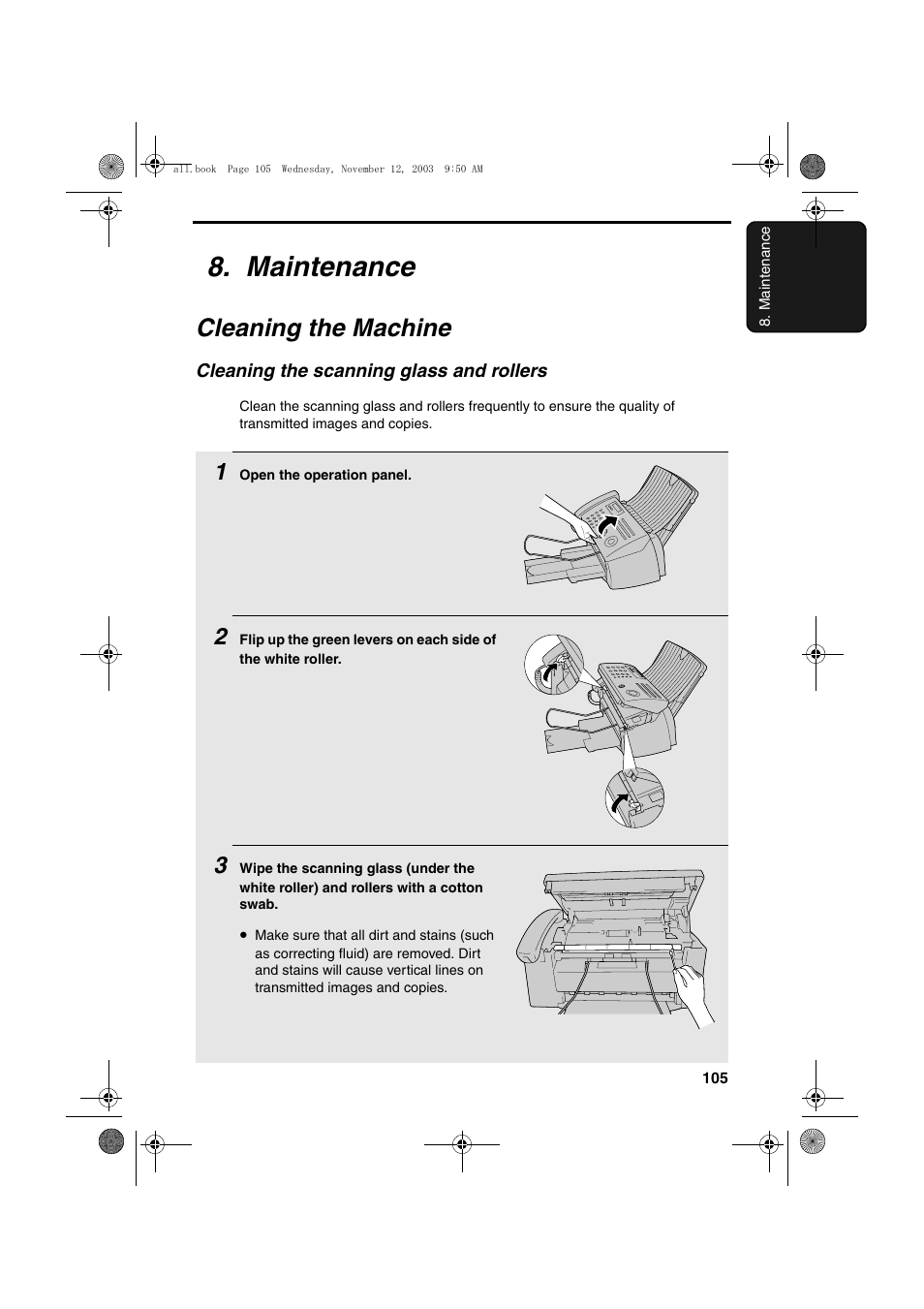 Maintenance, Cleaning the machine | Sharp UX-A1000 User Manual | Page 107 / 136
