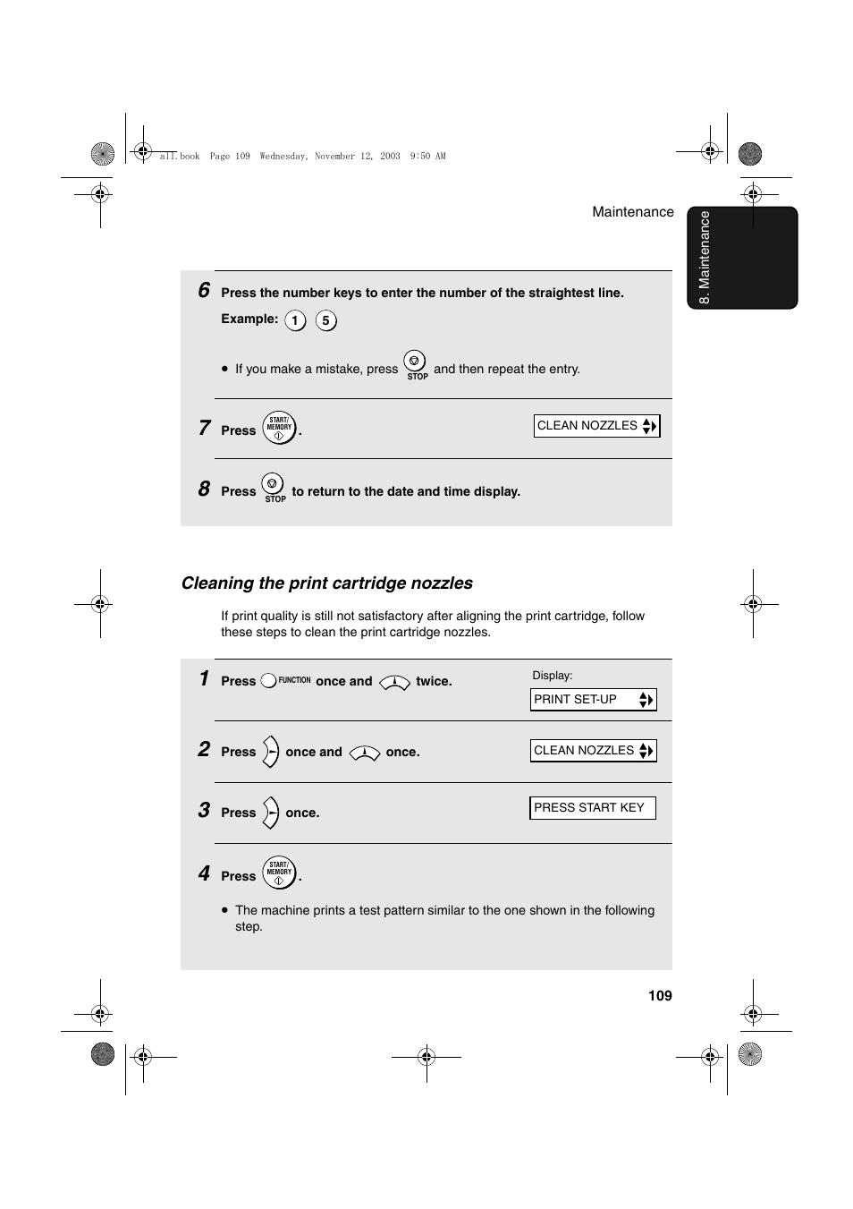 Cleaning the print cartridge nozzles | Sharp UX-A1000 User Manual | Page 111 / 136
