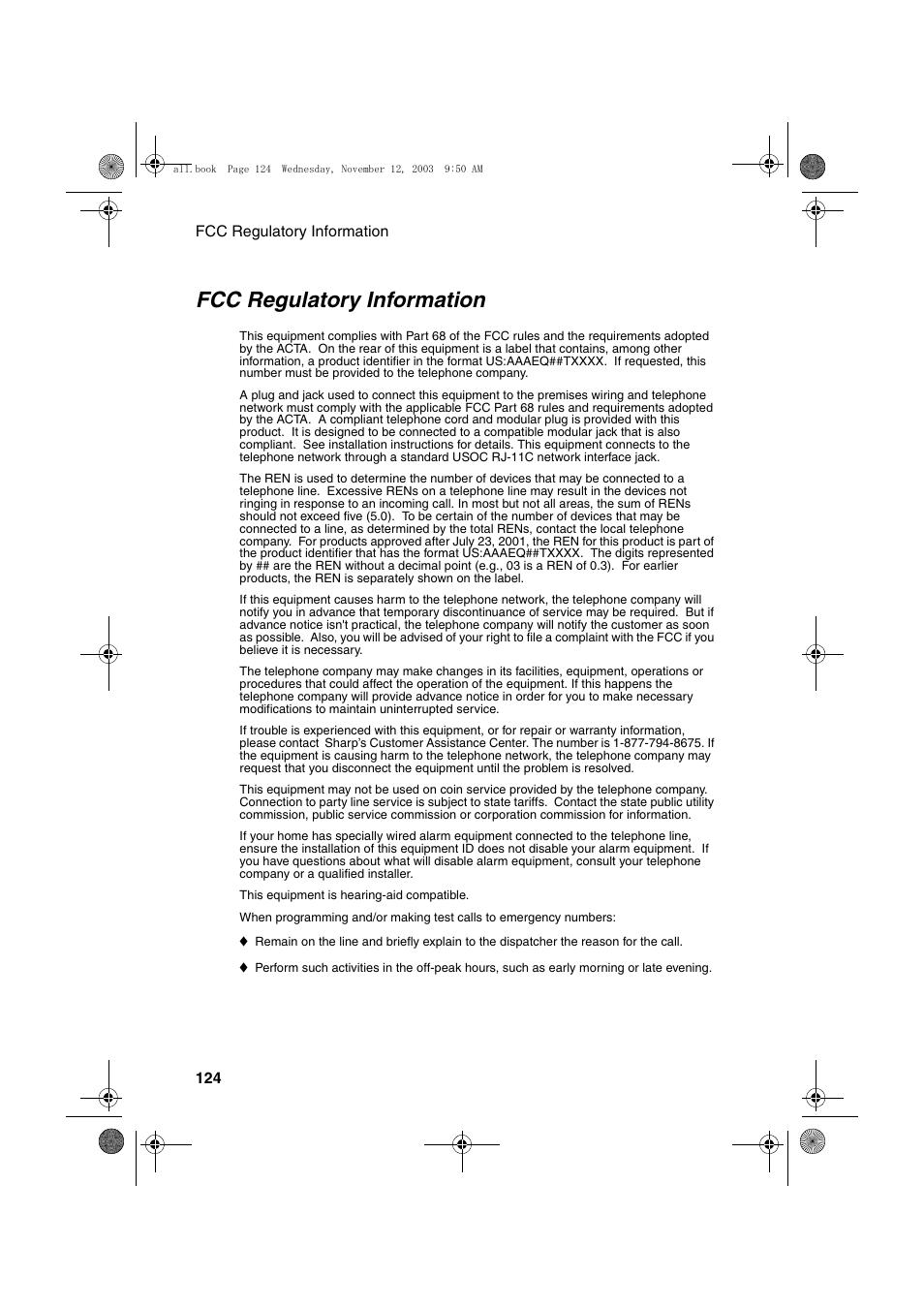 Fcc regulatory information | Sharp UX-A1000 User Manual | Page 126 / 136