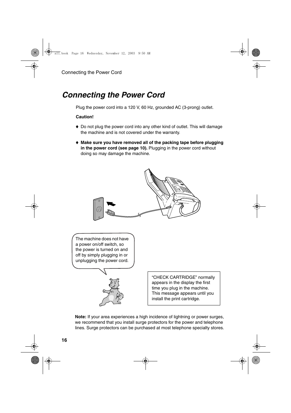 Connecting the power cord | Sharp UX-A1000 User Manual | Page 18 / 136
