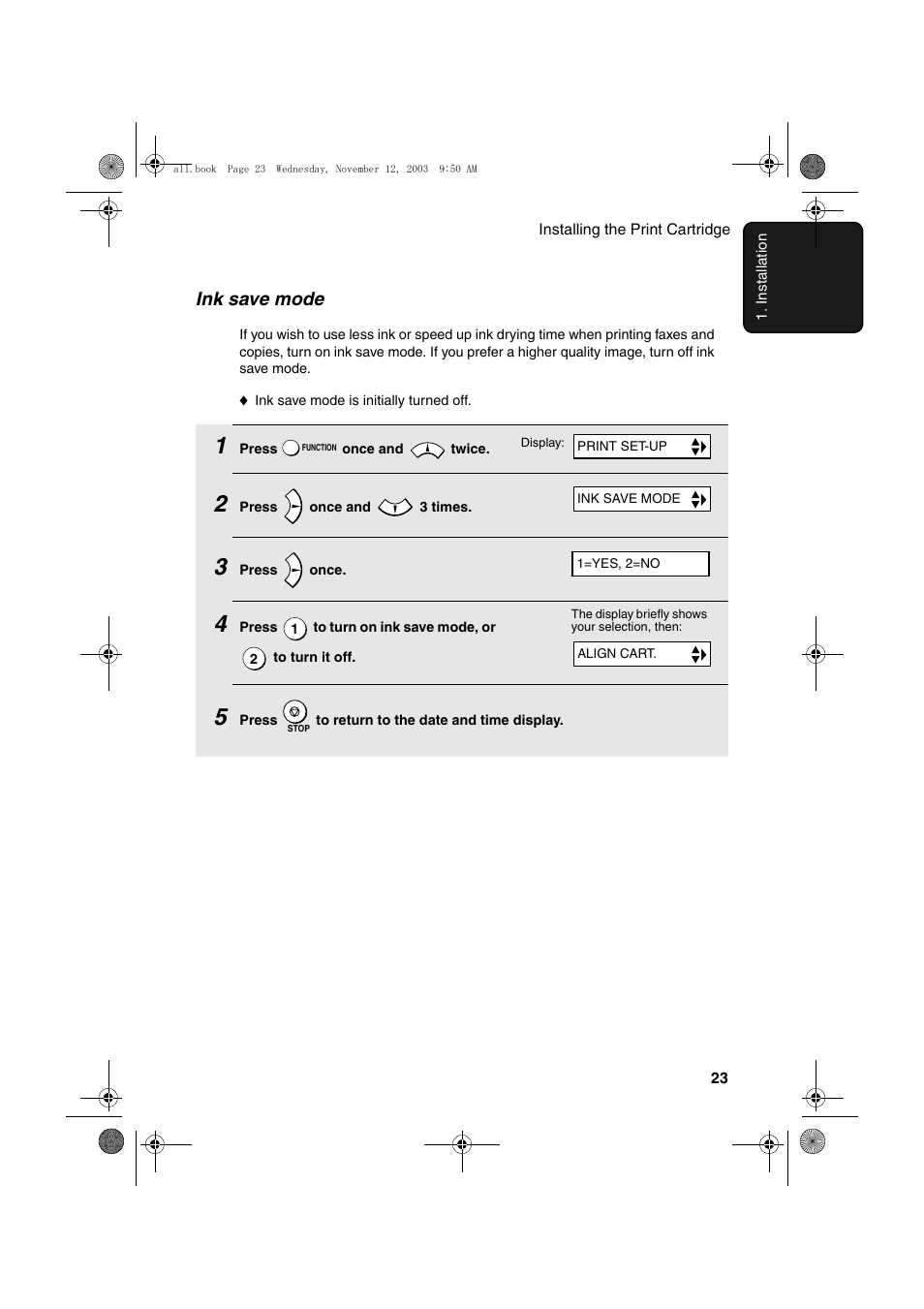 Ink save mode | Sharp UX-A1000 User Manual | Page 25 / 136