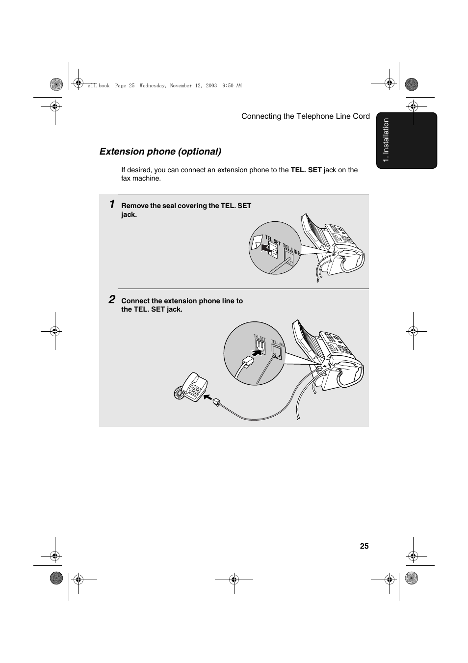 Extension phone (optional) | Sharp UX-A1000 User Manual | Page 27 / 136