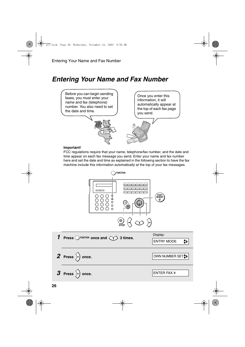 Entering your name and fax number | Sharp UX-A1000 User Manual | Page 28 / 136