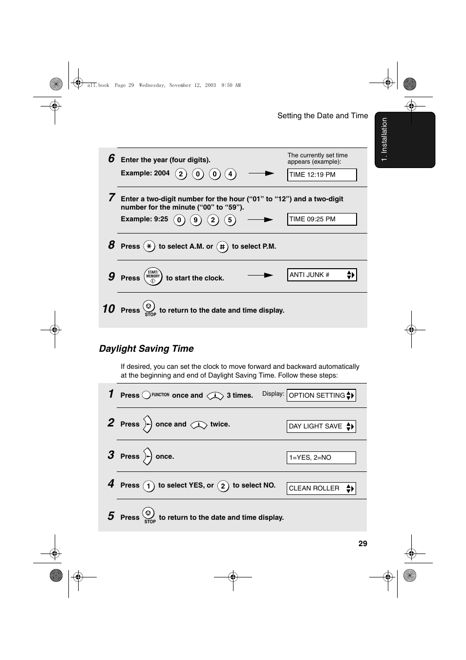 Daylight saving time | Sharp UX-A1000 User Manual | Page 31 / 136