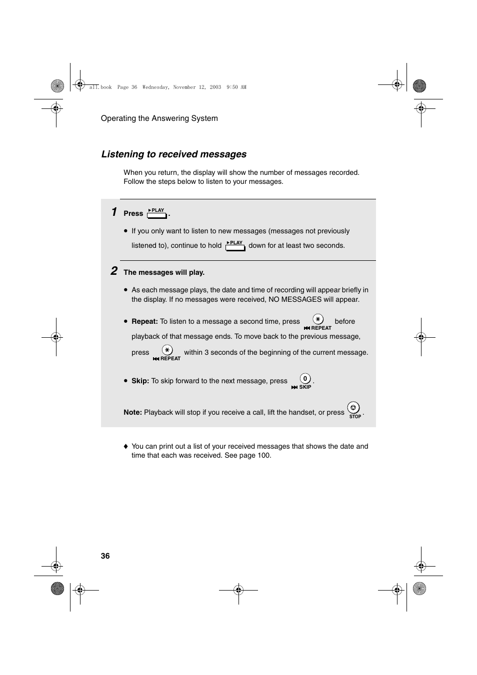 Listening to received messages | Sharp UX-A1000 User Manual | Page 38 / 136