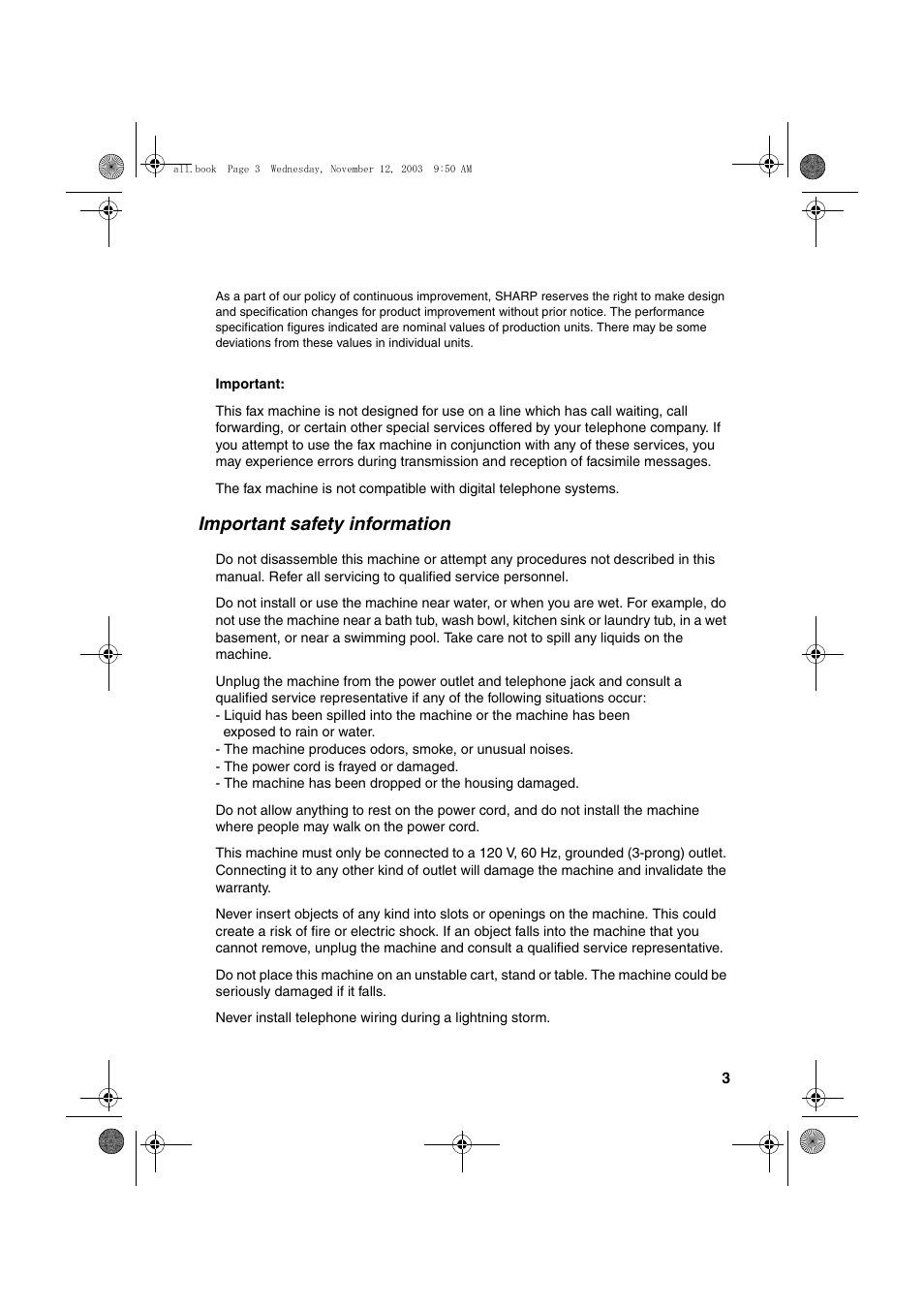 Important safety information | Sharp UX-A1000 User Manual | Page 5 / 136