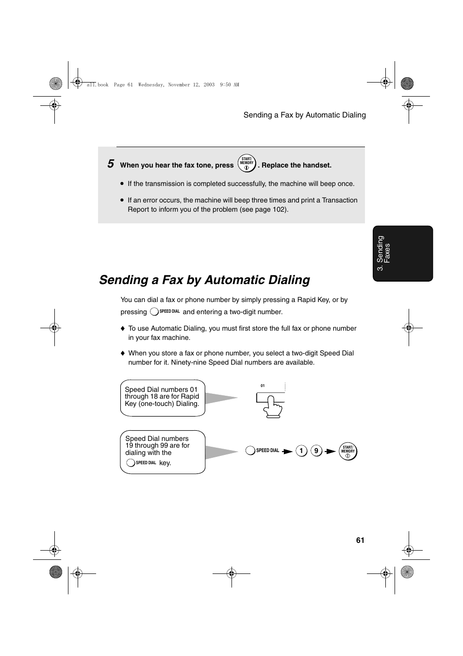 Sending a fax by automatic dialing | Sharp UX-A1000 User Manual | Page 63 / 136