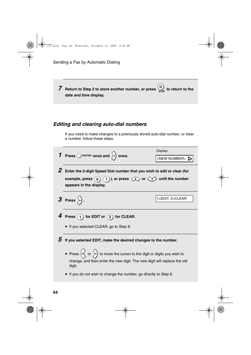 Editing and clearing auto-dial numbers | Sharp UX-A1000 User Manual | Page 66 / 136