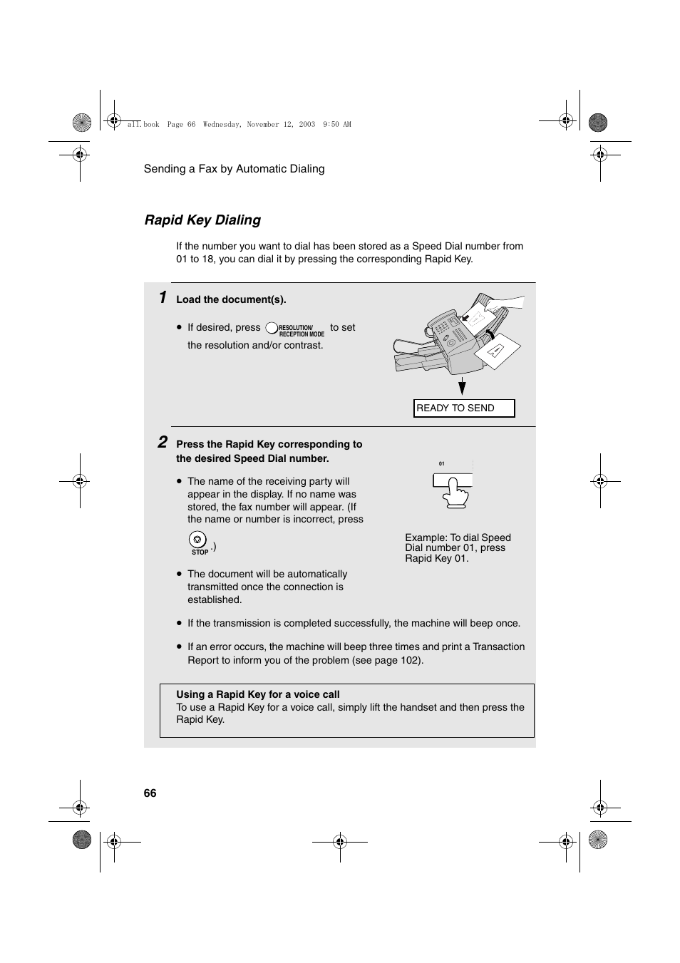Rapid key dialing | Sharp UX-A1000 User Manual | Page 68 / 136