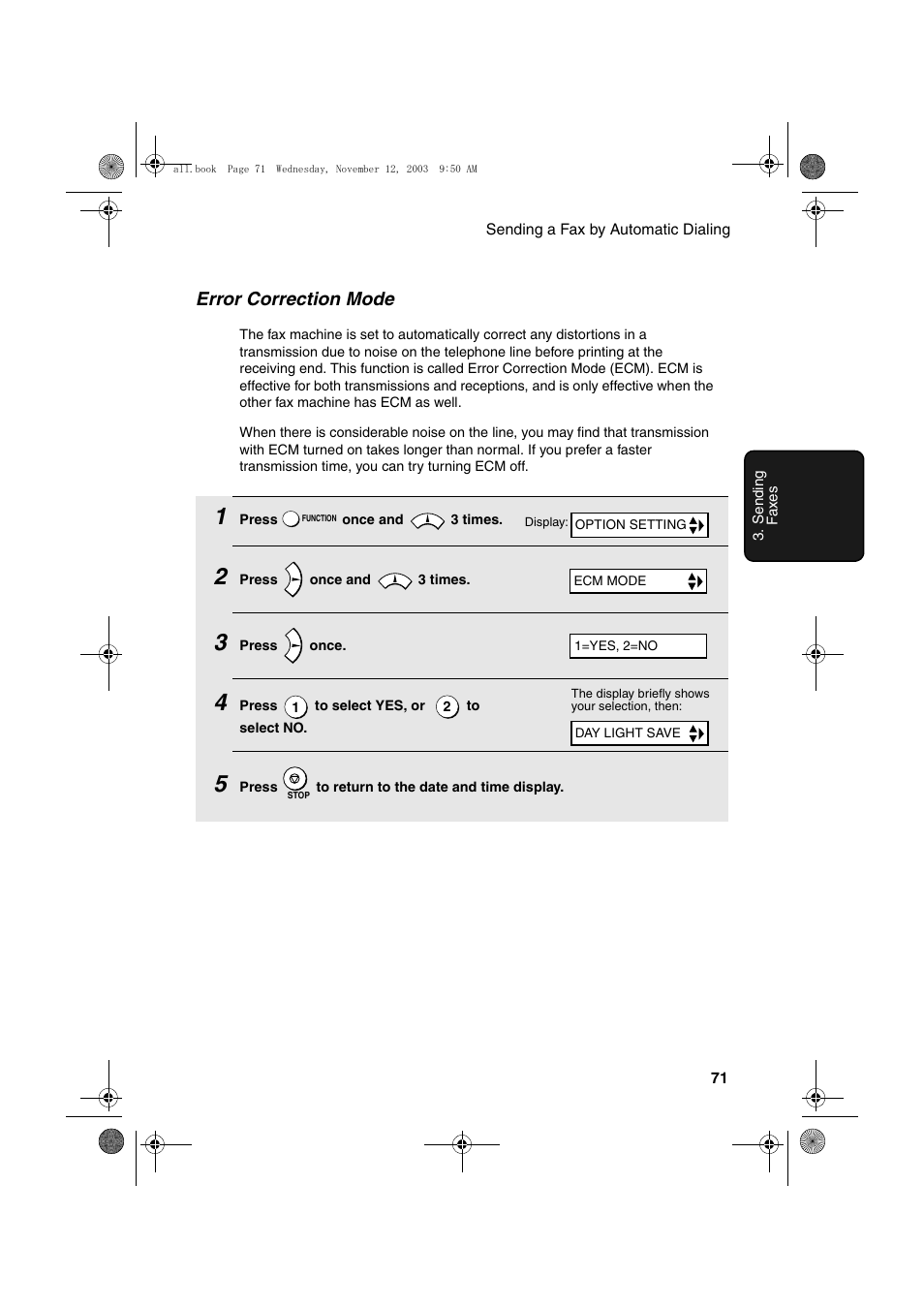 Error correction mode | Sharp UX-A1000 User Manual | Page 73 / 136